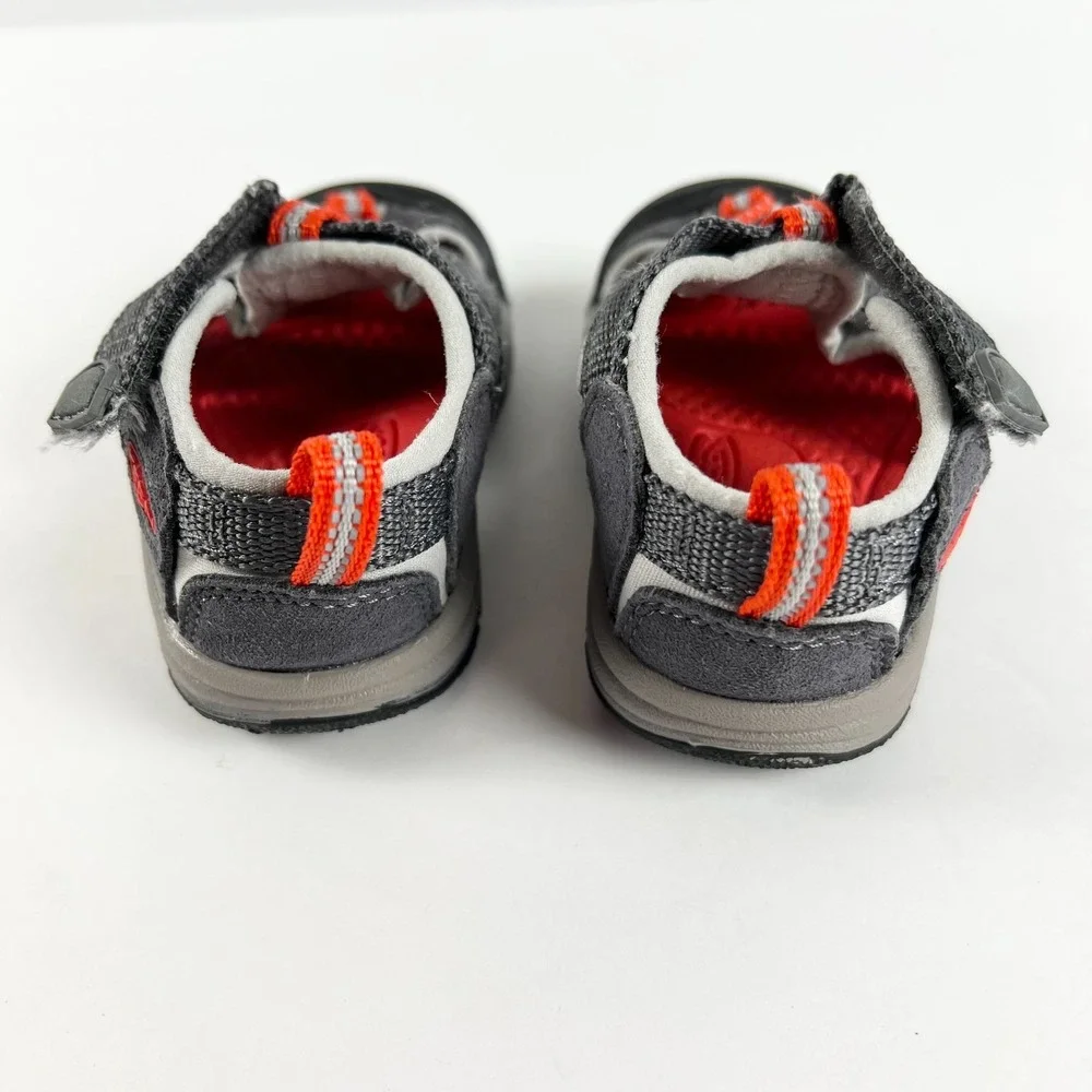 KEEN Seacamp Waterproof Sandal Boy Size 4‎ Youth Gray Red Hook and Loop Closure